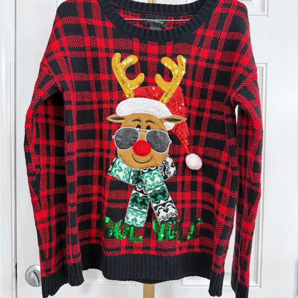 Red and Black Plaid Reindeer Sweater
